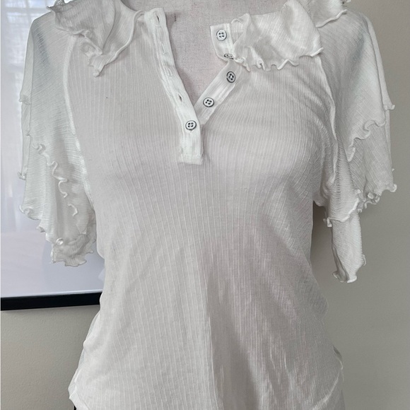 Free People Ivory Ruffled Blouse - Picture 3 of 6